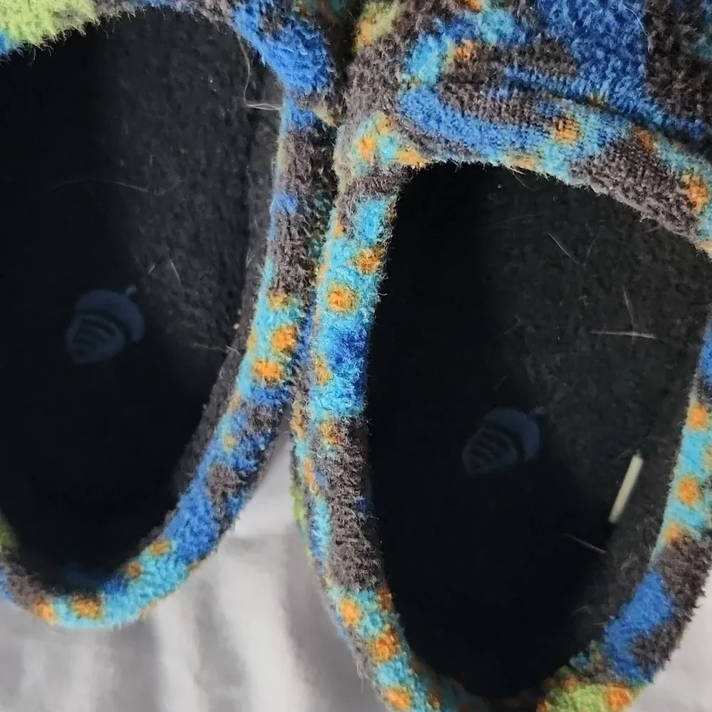 Acorn Kids Blue-Green Camouflage Slippers Size 11-12